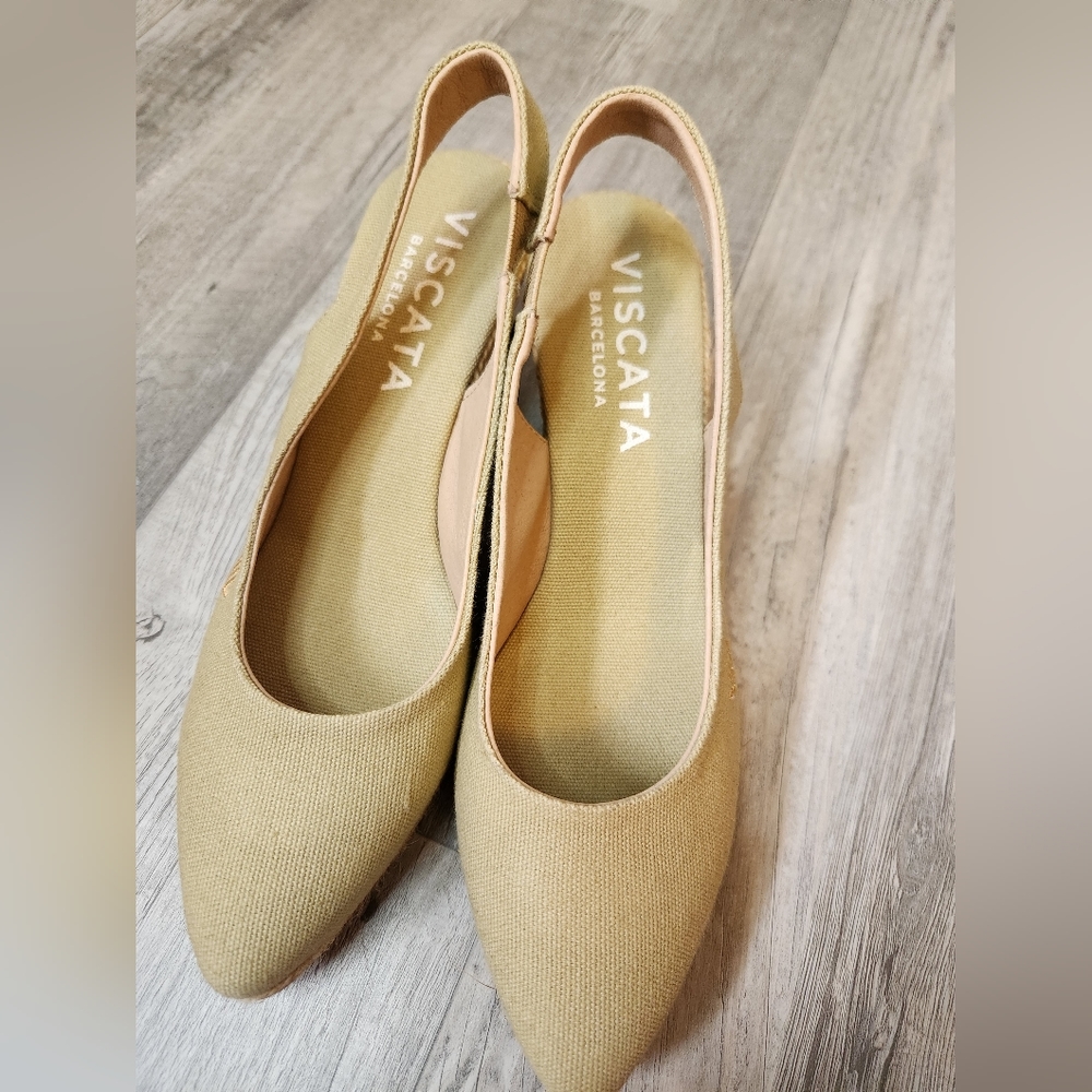 Viscata Soft Canvas Wedge Slingback Size 8.5 Handmade in Spain